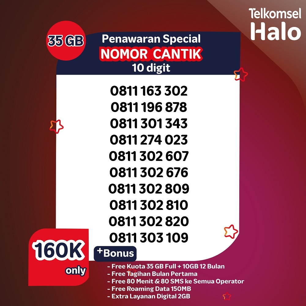 Kartu Halo 10 digit  / Free Kuota Internet / nomor cantik 35GB