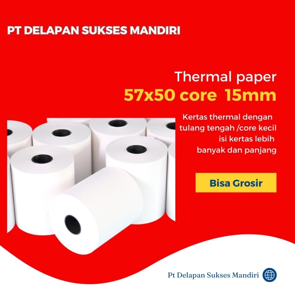 

Kertas Kasir Struk / Thermal Paper / EDC - 57mm x 50mm - 57X50MM CORE isi 100 roll