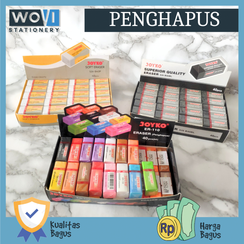 

[WOVI STATIONERY] Penghapus Kecil Joyko / Penghapus kecil B40 Hitam Putih Joyko / Penghapus Kecil Warna ER-110 Joyko [PCS]