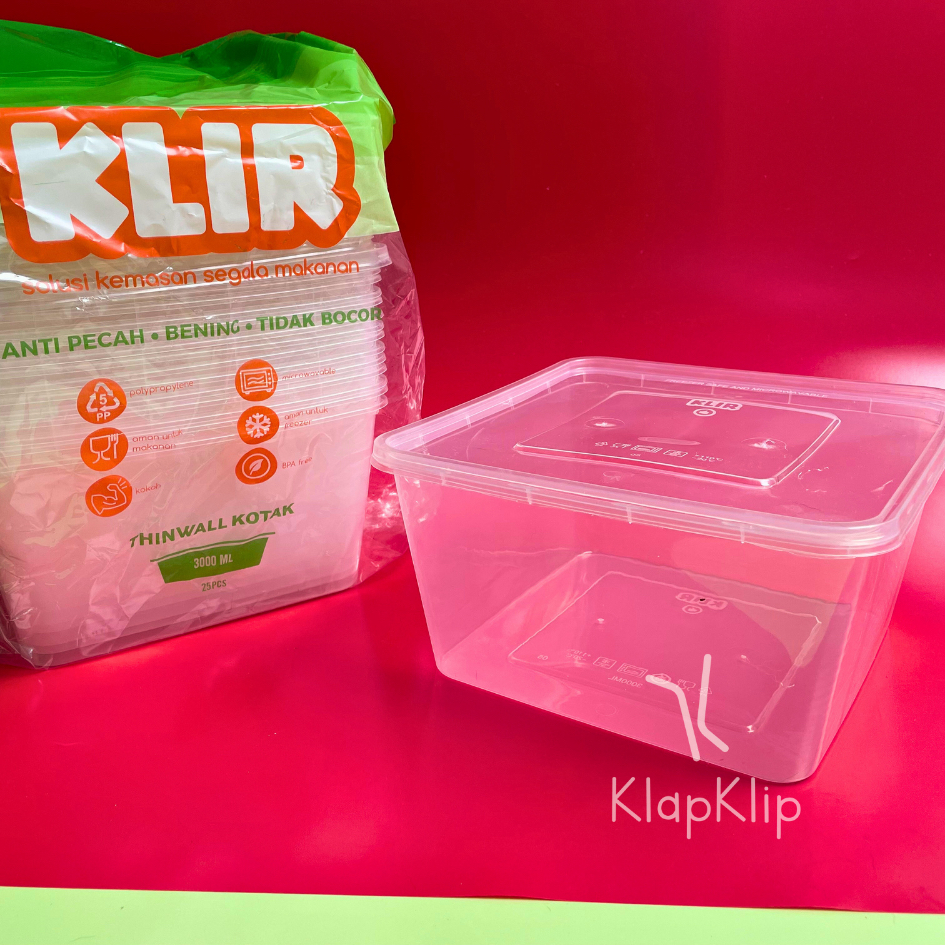25pcs Thinwall Square KLIR 3000ml Bening - Tempat Penyimpanan Makanan Thinwall Food Container Square