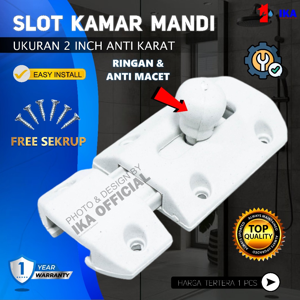 Grendel pvc plastik 2 inch / 5 cm selot pintu kamar mandi wc toilet rak pintu lemari Kuncian slot /