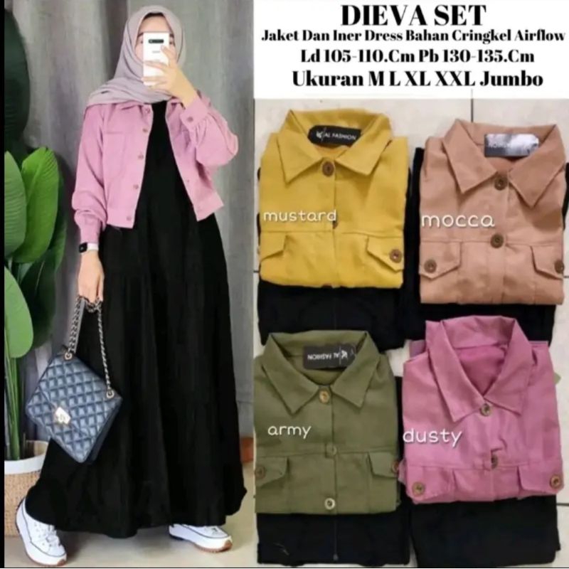 DIEVA SET GAMIS ROMPI OUTER BAHAN CRINGKLE AIRFLOW WANITA REMAJA DEWASA MUSLIMAH/GAMIS LEBARAN TEEBA