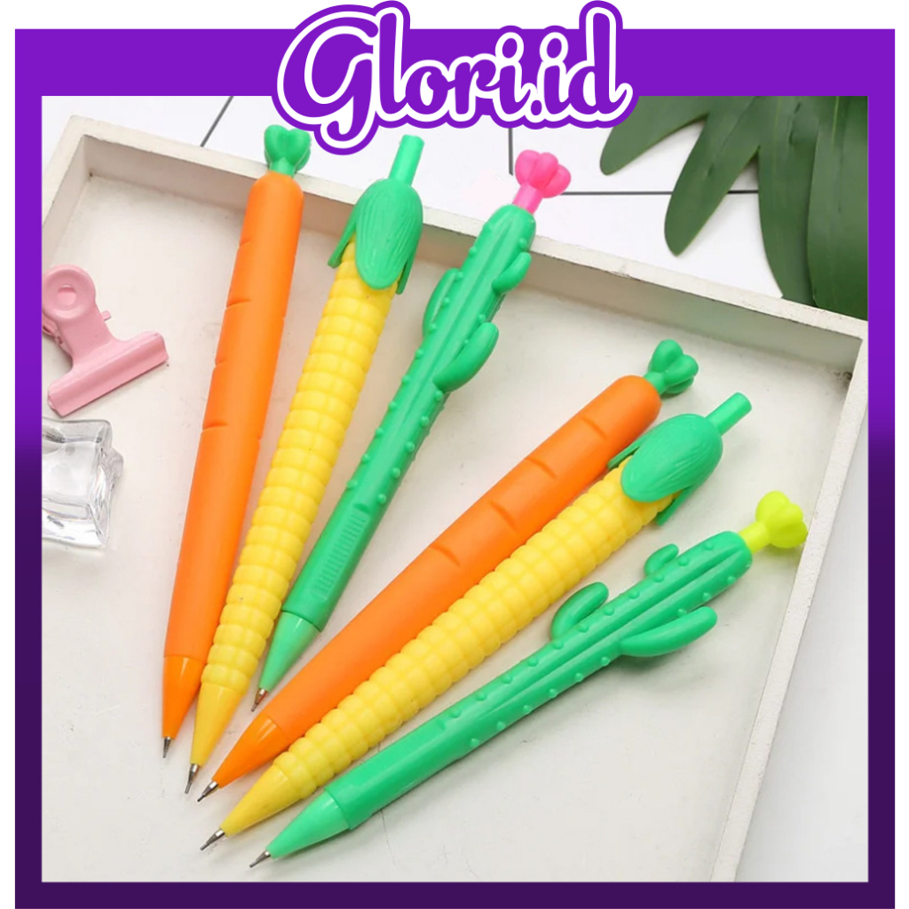 

GLORI.ID PENSIL MEKANIK BENTUK SAYURAN JAGUNG WORTEL KAKTUS LUCU PENSIL CETEK UNIK KUALITAS IMPORT S119