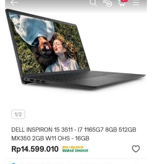 Laptop Seri Terbaru Laptop Dell Inspiron 15 3511 Core i7-1165G7 #DualVga, Super Like New