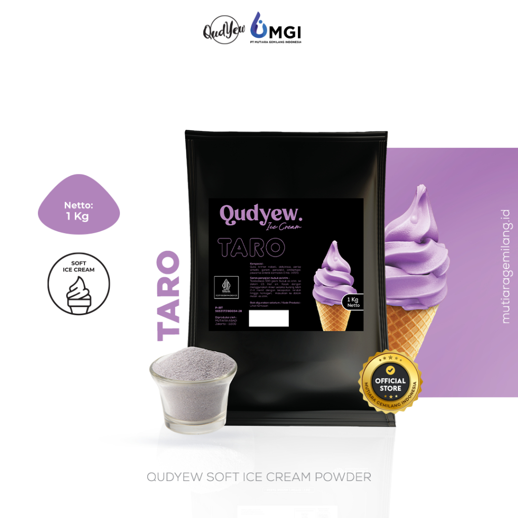 

Mutiaragemilang.id Qudyew Ice Cream Powder Taro 1Kg / Bubuk Es Krim 1Kg Premix
