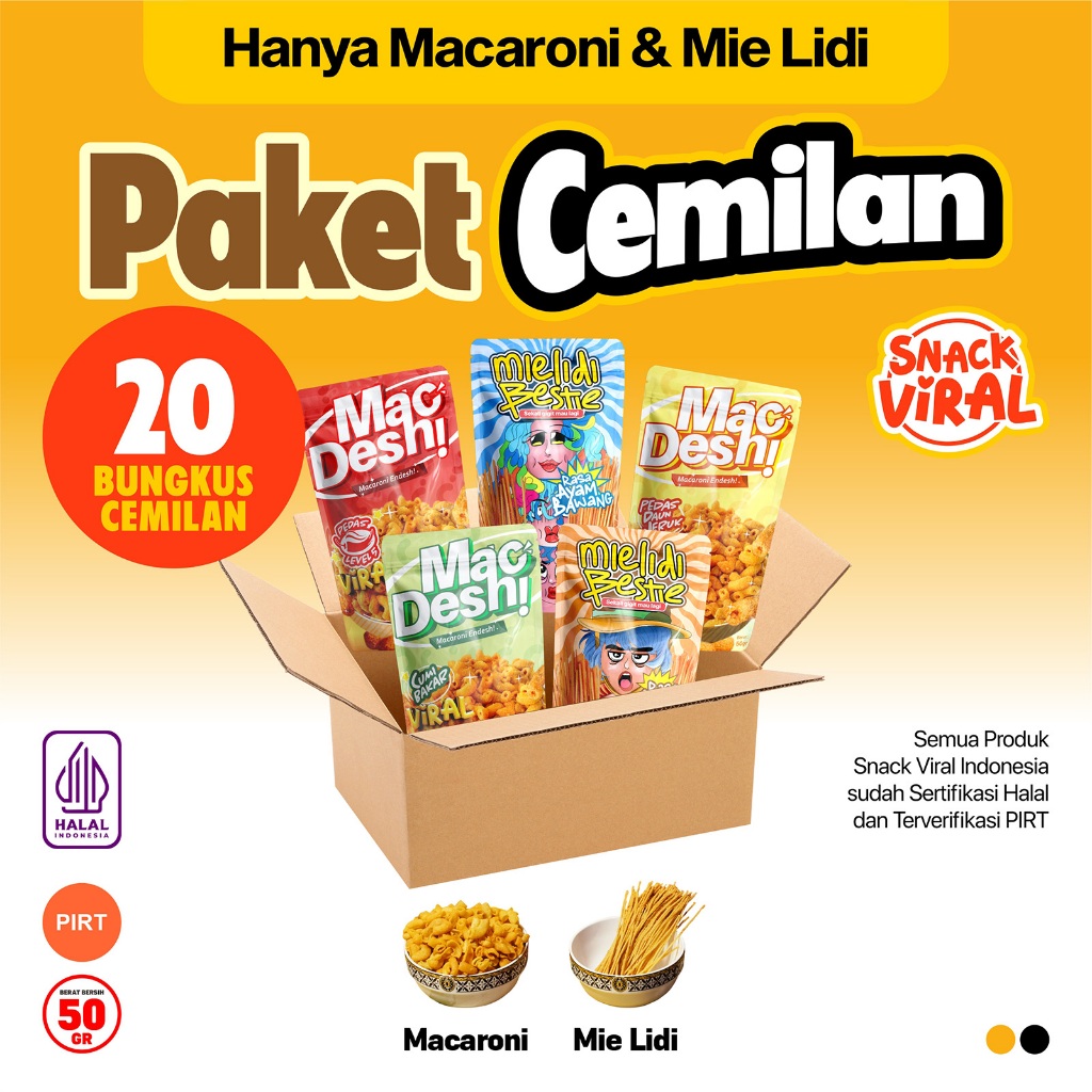 

Snack Viral - Paket Cemilan 20 Bungkus - Makaroni & Mie Lidi - Usaha Murah