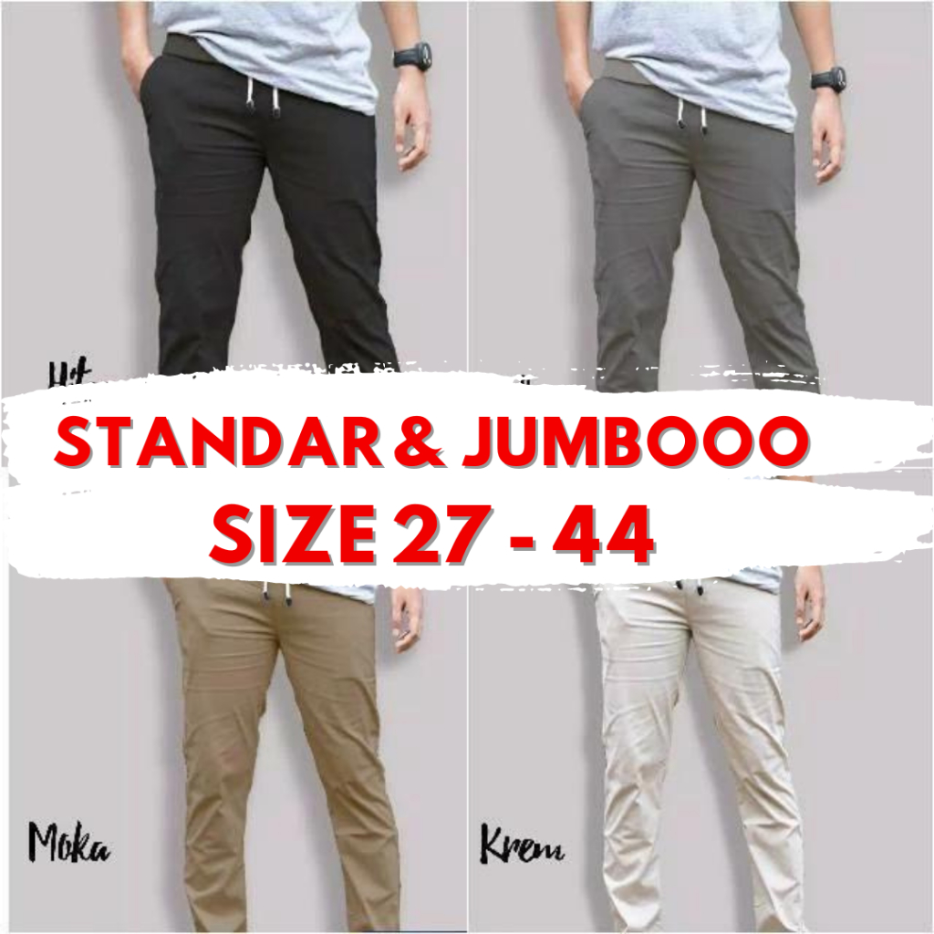 Celana Chinos Panjang Pria Wanita Pinggang Karet Jumbo 27-44