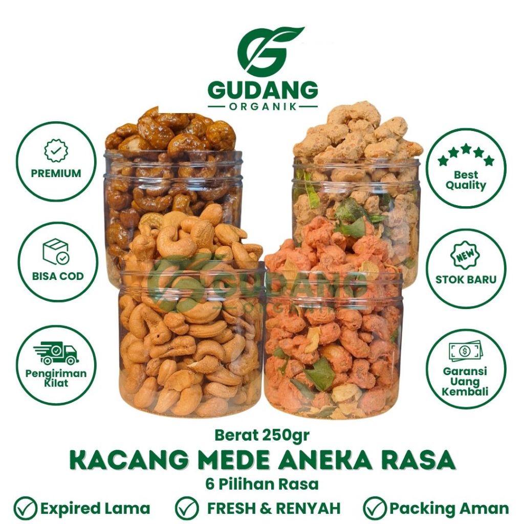 

Kacang Mede Aneka Rasa Kemasan Toples 250gr Cashew Mete Mente Utuh Snack