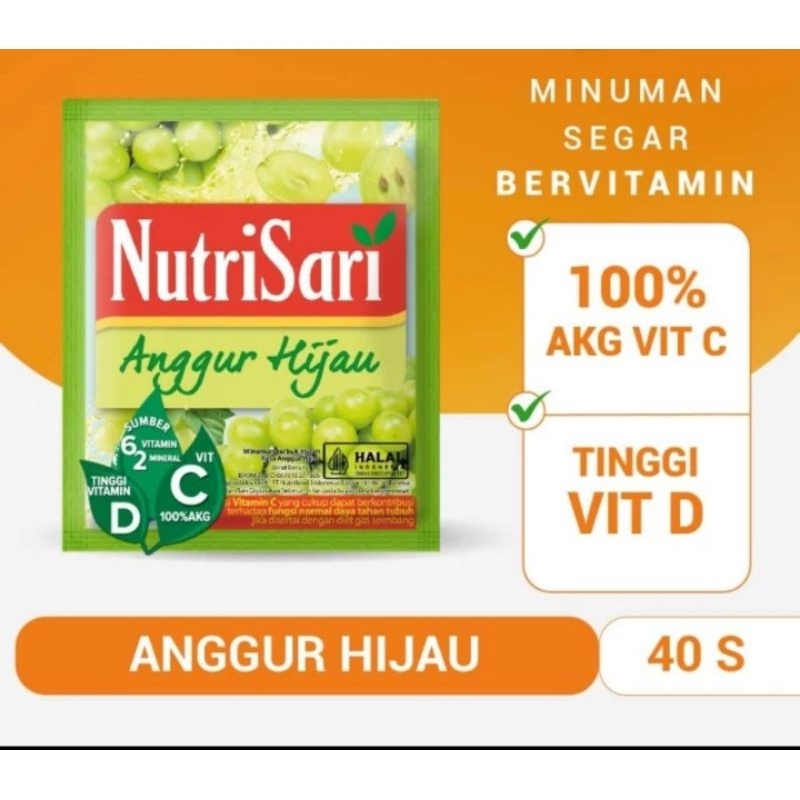 

NUTRISARI ANGGUR HIJAU 40 SASHET MINUMAN BUAH VITAMIN C & D ORIGINAL 100%