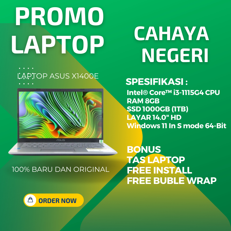 PROMO LAPTOP ASUS X1400E Intel CORE i3 GENERASI 11 RAM 8GB SSD 1000GB Windows 11 ORIGINAL + TAS