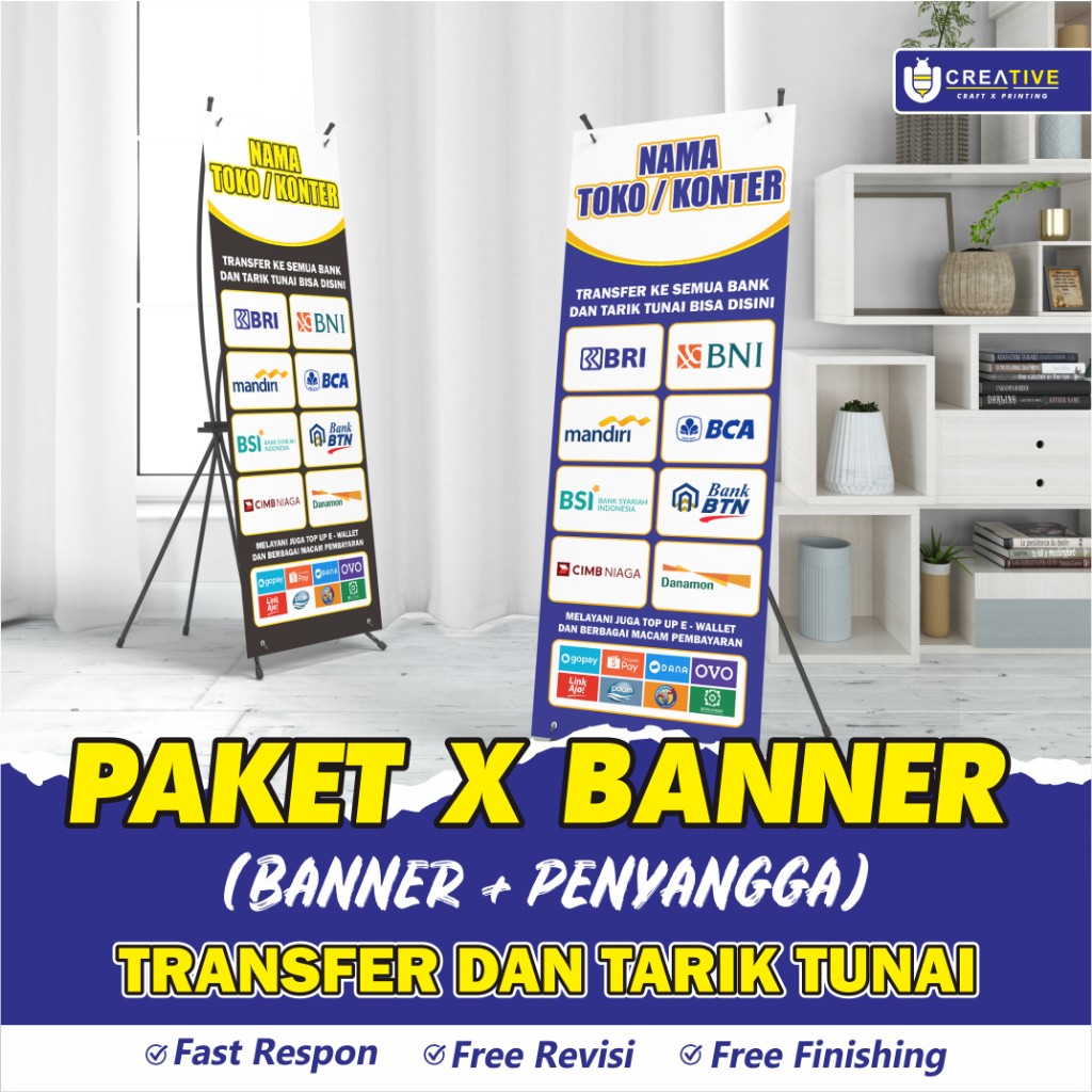 Paket X Banner Transfer dan Tarik Tunai Konter (Banner & Standing) Ukrn.60x160cm
