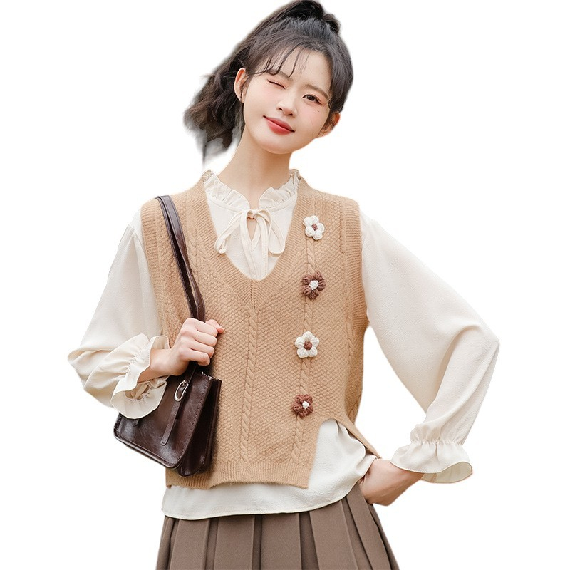 Outer Atasan Wanita Rajut Tanpa Lengan Lembut FOURFLOWER VEST