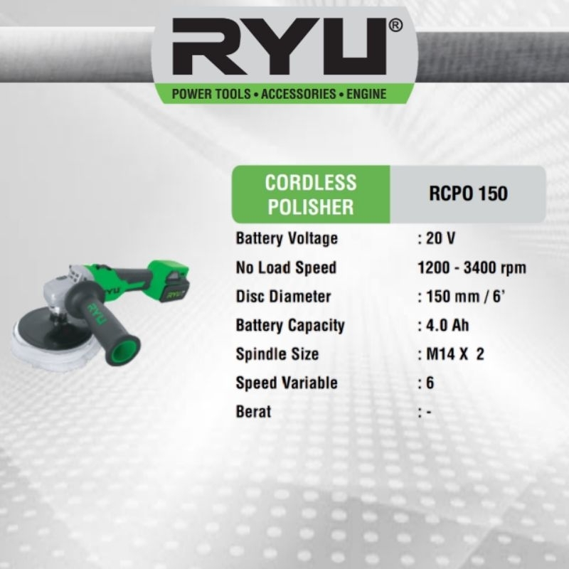 RYU CORDLESS POLISHER / MESIN POLES / POLES MOBIL / RCPO 150