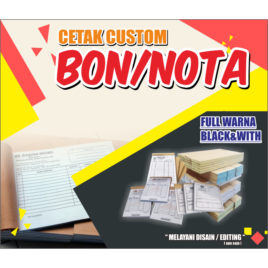 

Nota Bon Faktur Surat Jalan Kwitansi CUSTOM 1ply - 2ply rangkap