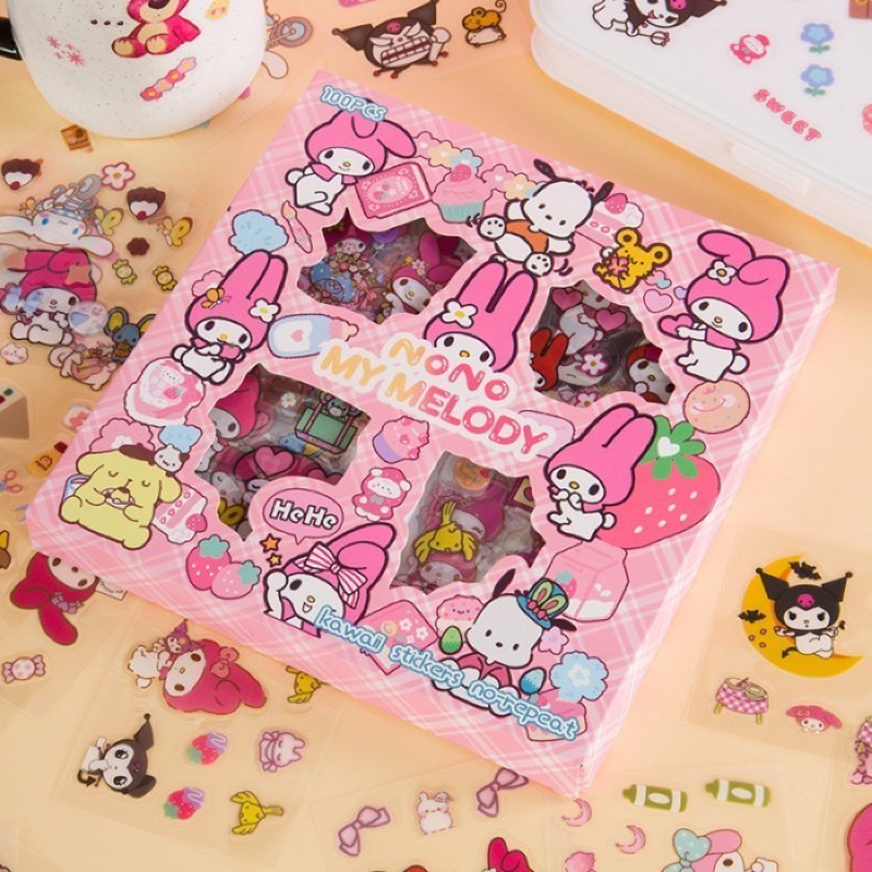 Stiker Melody 100 lembar Sanrio Karakter Aesthetic Journal Sticker Korea Dekor Diary / Botol