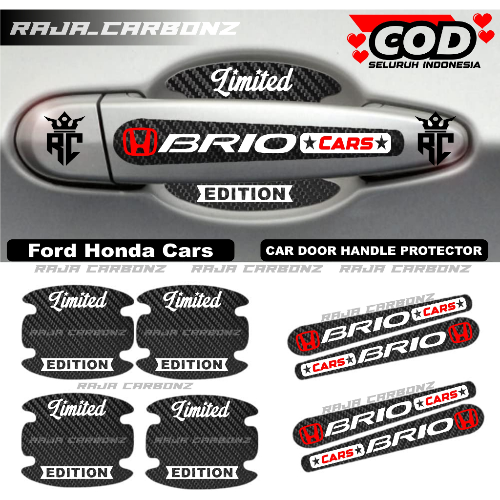 8Pcs Stiker Pelindung Gagang Pintu Mobil Honda Brio Sticker Carbon Handle Honda