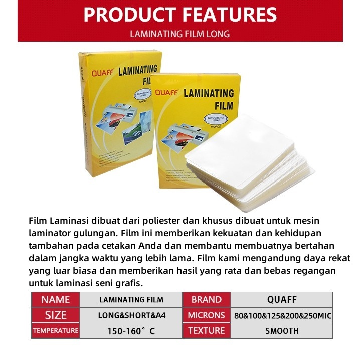 

Promo Pendek A4 Plastik Laminating / Laminating Film/ Plastik Laminasi Id Card Hombo / Laminating