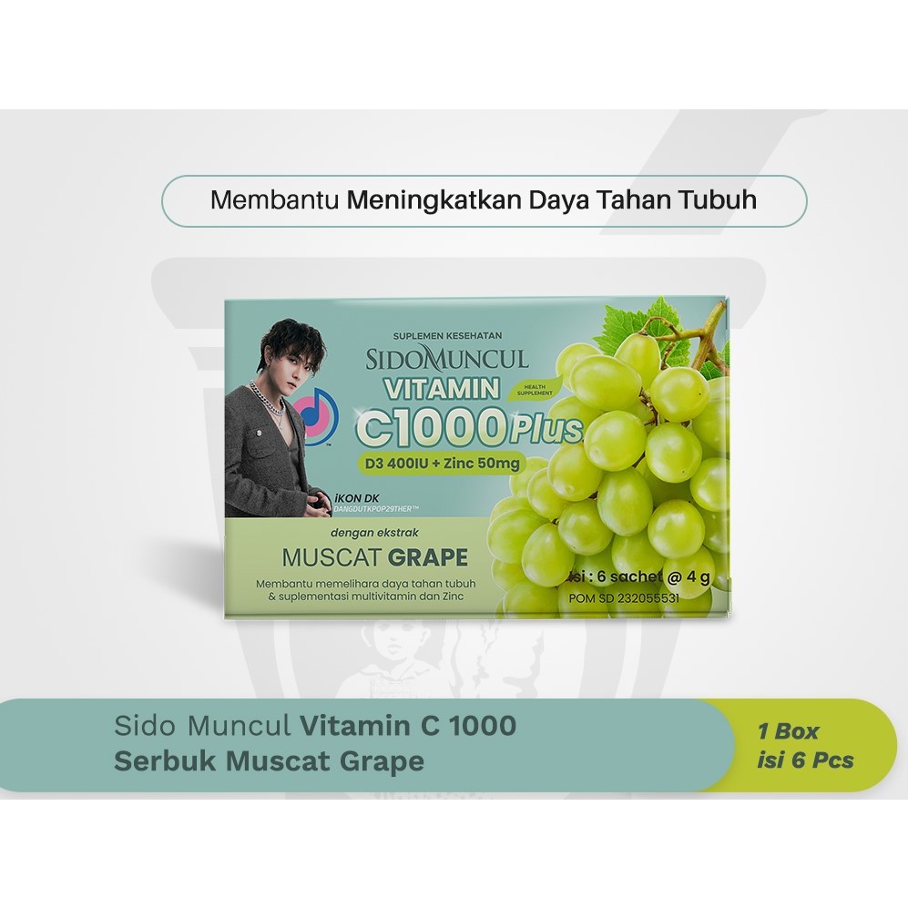 

Sido Muncul Vitamin C 1000 Plus D3 400 IU + Zinc 50mg Anggur Muscat 6's