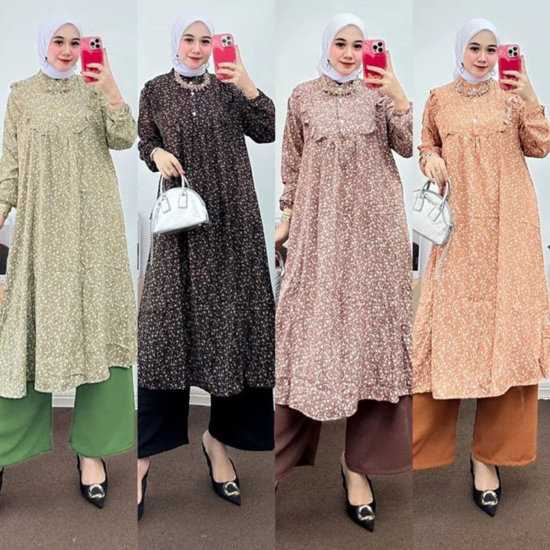 set tunik kinara tunik set kulot setelan tunik kulot tunik rayon tunik busui