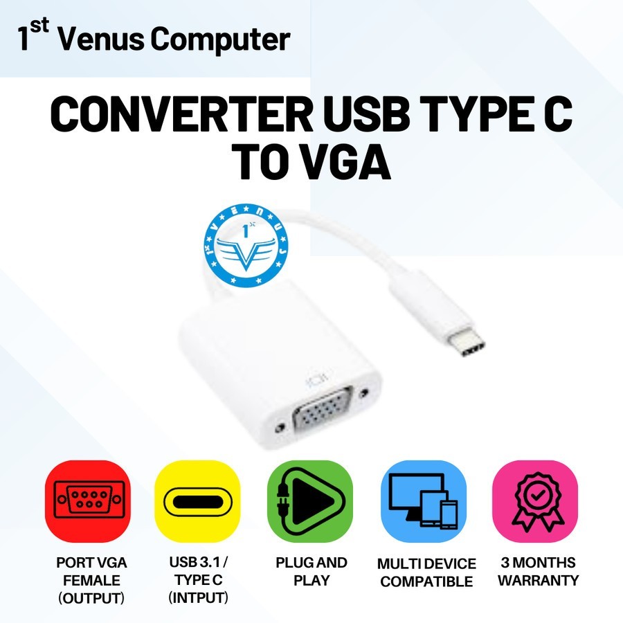 CONVERTER USB TYPE C TO VGA / KONVERTER TYPE C KE VGA / CON09-CON