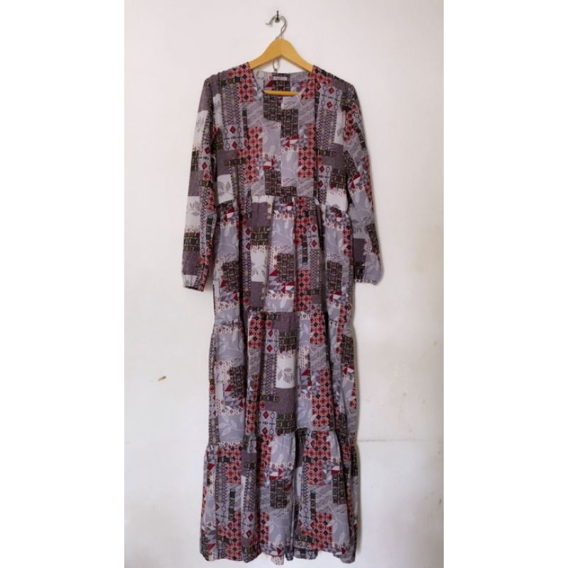 gamis bunga batik abu pink
