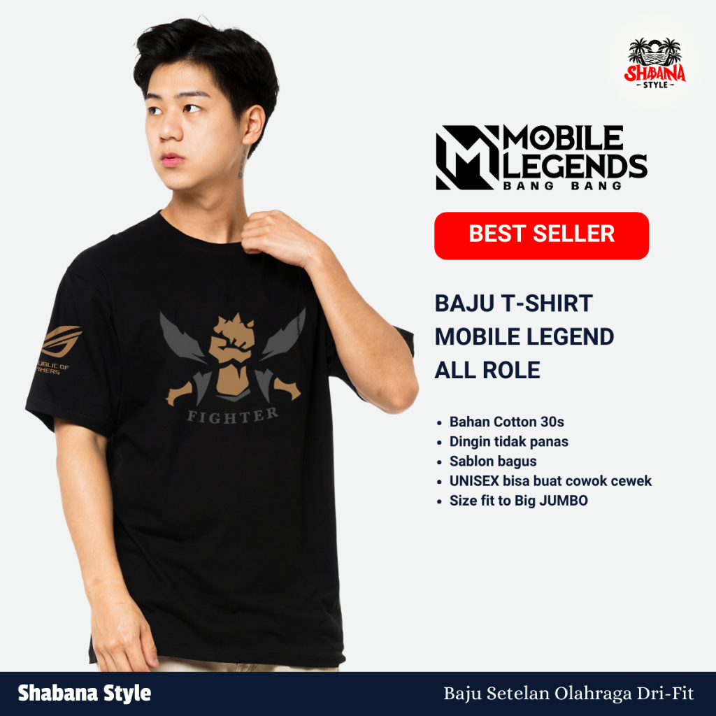 T-Shirt Role Fighter Kaos Distro Pria Wanita Motif All Role Mobile Legend Bang-Bang Murah |  T-shirt