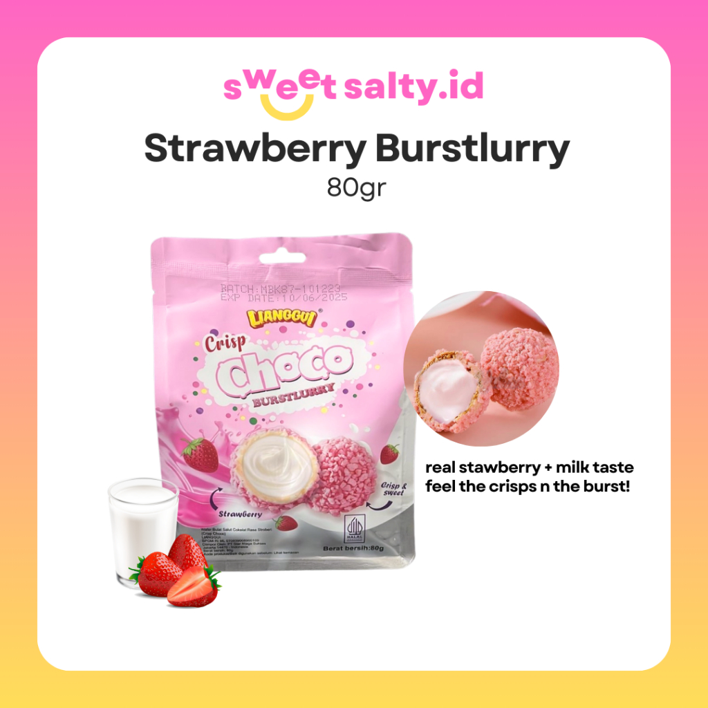 

[SWEETSALTY.ID] Lianggui Burst Choco Strawberry Flavour 80gr | Wafer Crispy | Wafer Salut | Snack Wafer | Choco Ball | Bola Coklat Rasa Stroberi | Snack Halal