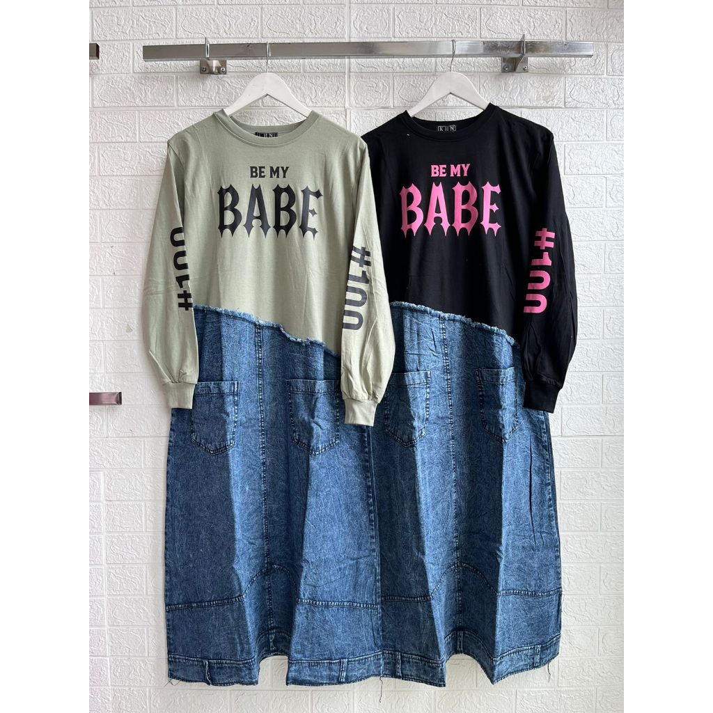 BABE MIDI DRESS - MIDI KAOS COMBI SOFT JEANS / MIDI DRESS KOMBINASI PREMIUM / MIDI KAOS KOMBINASI SO