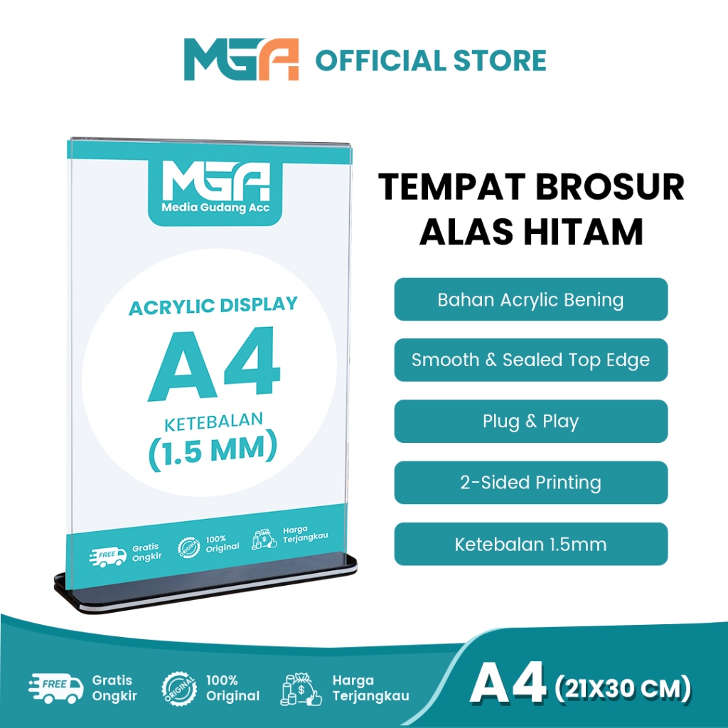 

TEMPAT BROSUR A4 1.5MM LIST KAKI HITAM VERTIKAL / AKRILIK STANDING / TENT HOLDER / NOMOR MEJA