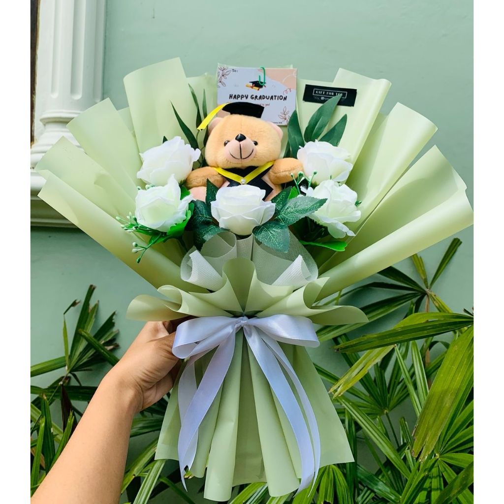 BUKET BONEKA WISUDA SAGE TANGKAI BUNGA PALSU UKURAN BESAR