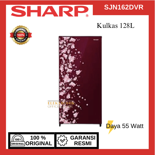 SHARP KULKAS 1 PINTU SJN162DVR 128L/SJN-162DVR/SJN 162DVR/KULKAS LOW WATT/ MURAH ORIGINAL BERGARANSI