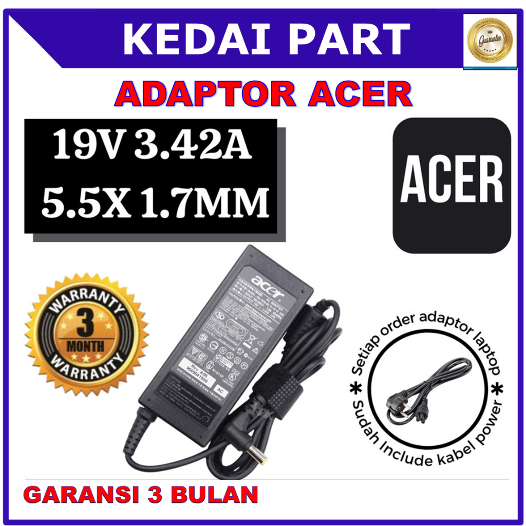 ADAPTOR CHARGER ACER 2001 2002 2003 2010 2012 2013 2014 2016 2020 ORI