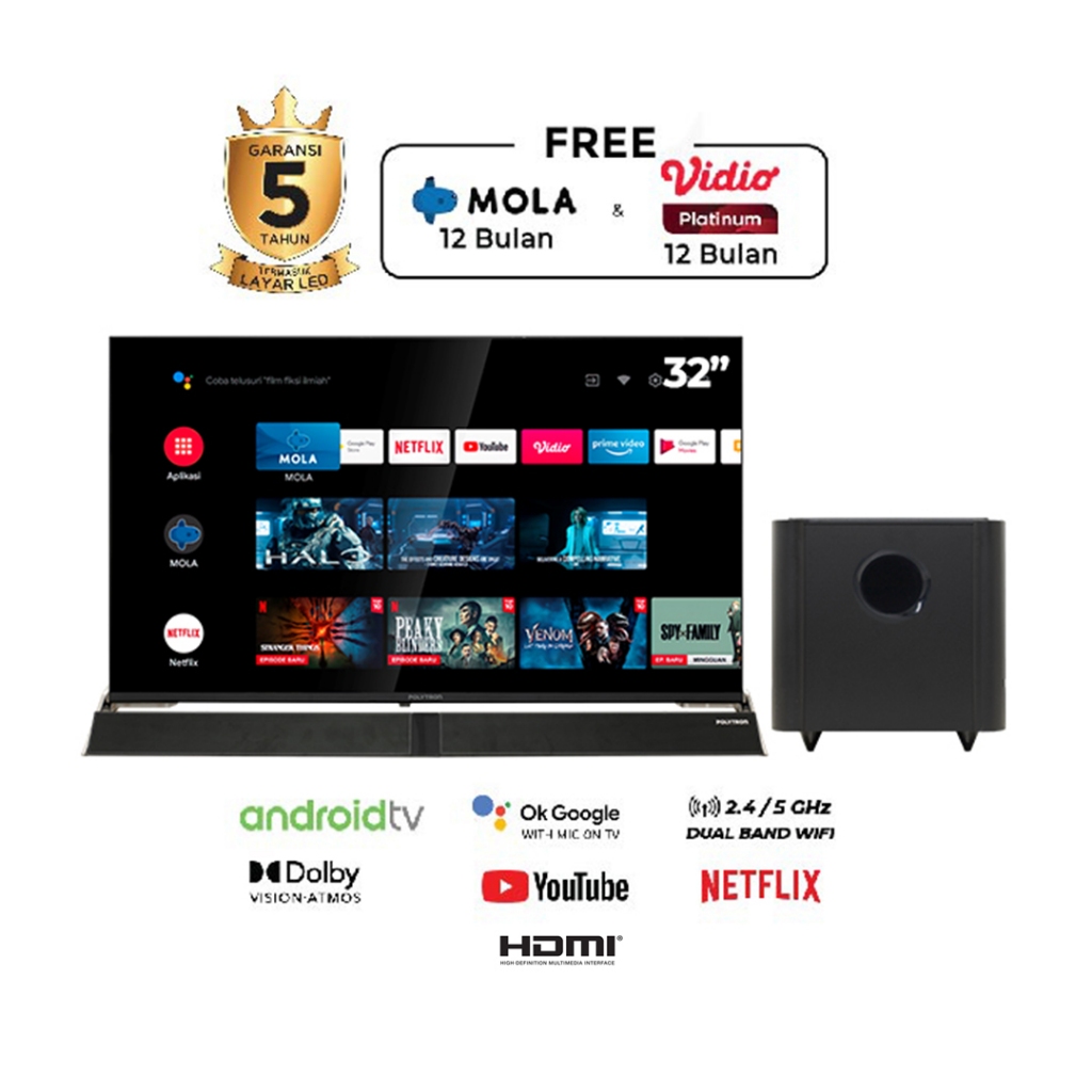 TV POLYTRON Smart Cinemax Soundbar TV 32 inch PLD 32BAG 5959