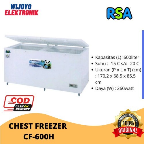 (KHUSUS LUAR KOTA) Chest Freezer RSA CF-600 H / CF600H Freezer Box 600 liter