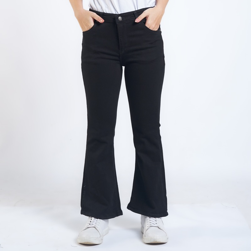 Celana Cutbray SoftJeans Panjang Wanita Longpant Denim Polos Fit 5XL Bigsize Lexi Jean Hitam -DLINE