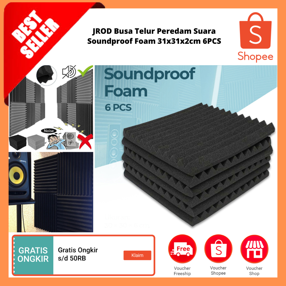 Busa Telur Peredam Suara Soundproof Foam 31x31x2cm 6PCS / Busa Studio Kedap Suara Panel Akustik untu