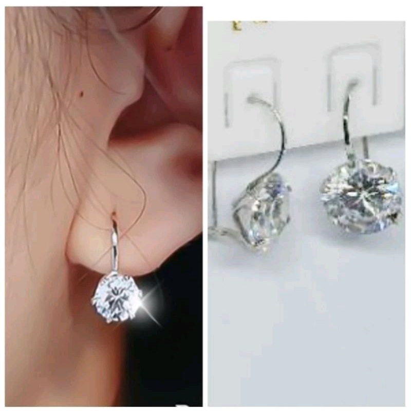 Anting diamond Anting monel besi putih asli anti karat silver murah cewek simple permata cantik