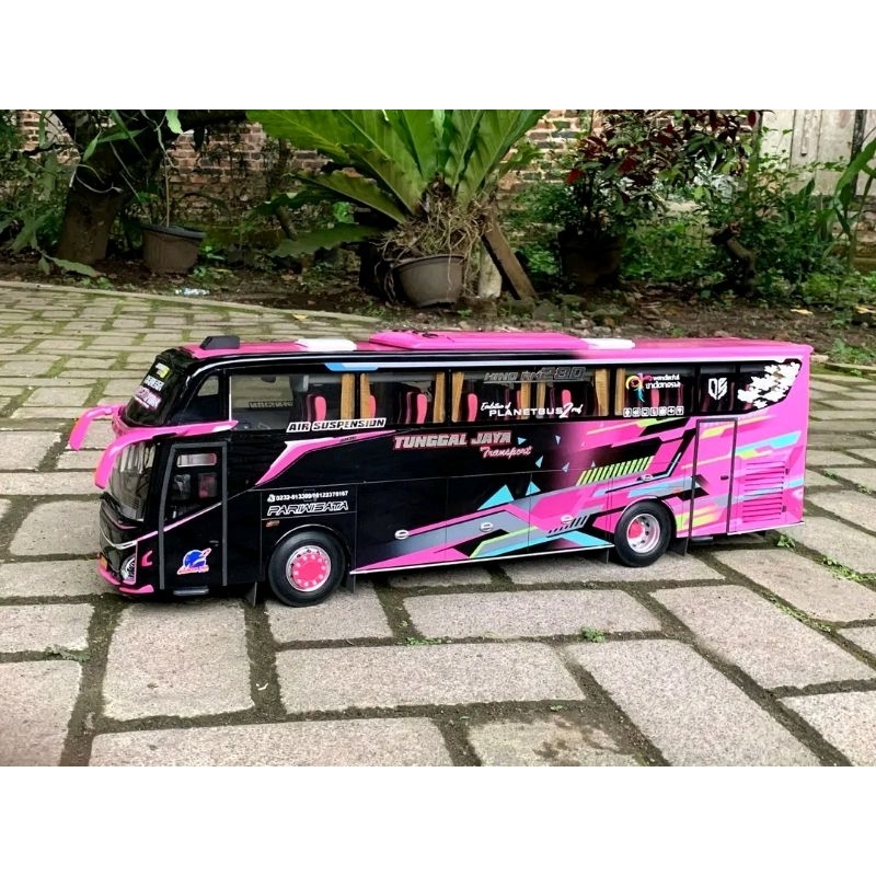 miniatur bus jb5 tunggal jaya black pink Fariasi lampu bus mainan anak viral telolet basuri