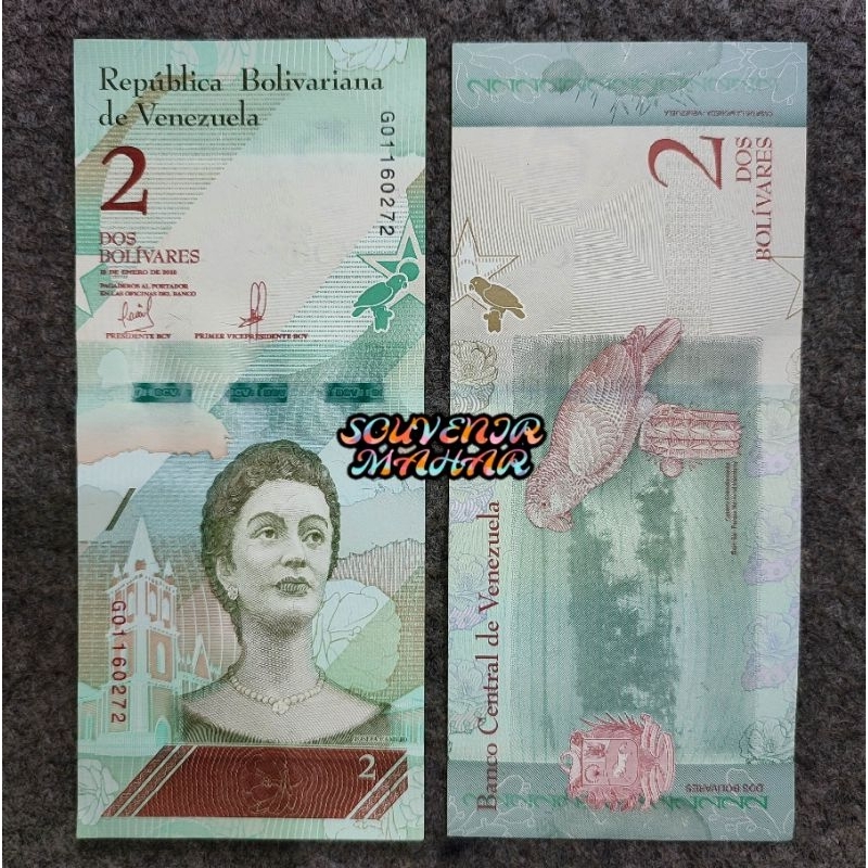 (Gress/Baru) Uang lama asing 2 Bolivares Venezuela uang kuno dos bolivares bolivariana