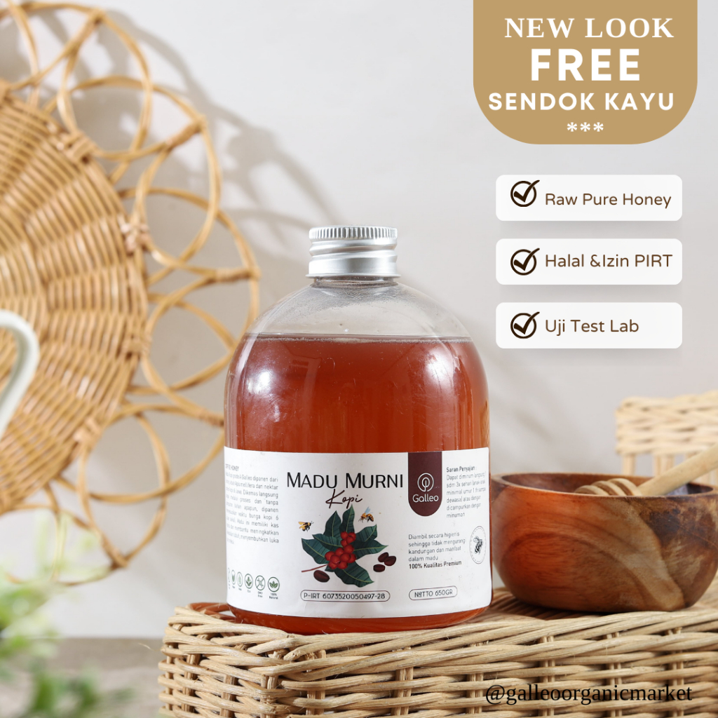 

Galleo Madu Murni Kopi 650 GR Premium Raw Honey [ Free Sendok Kayu ]