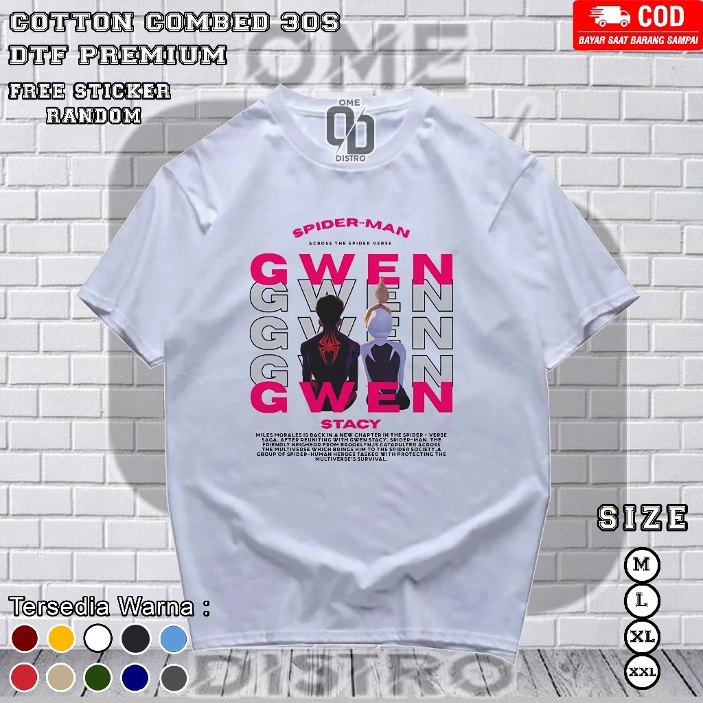 V6 Kaos Couple Spiderman Miles Morales & Gwen Stacy Warna Putih - Kaos Spiderman Couple - Tshirt Spi