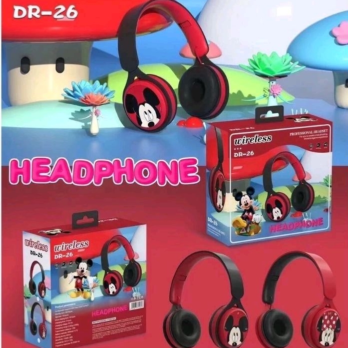 ( Bisa COD) Headphone Wireless Headphone Bando Karakter Anak Lucu Mickey Mouse Best Seller - Hitam M