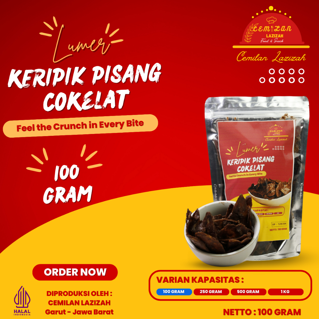 

100 gr Keripik Pisang Cokelat Lumer Cemilan Manis Original Cemilan Manis Kiloan Snack Viral Jajanan Jadul Makanan Ringan Santai Ukuran Kecil