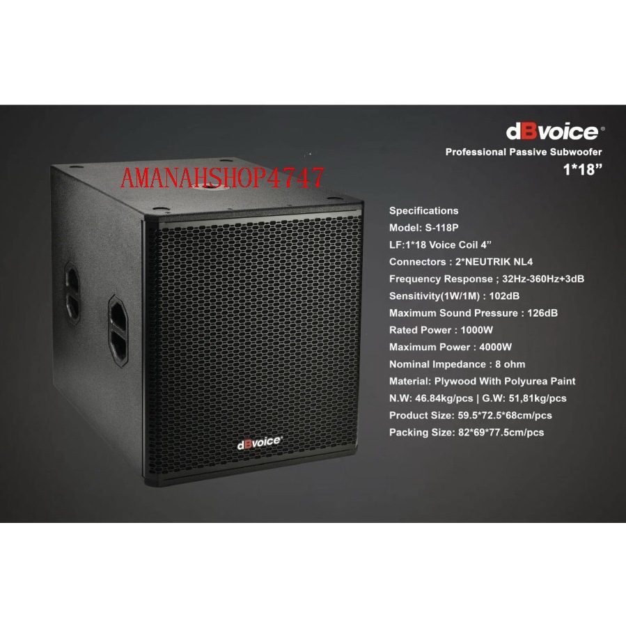 SUBWOOFER PASIF DB VOICE S 118P  S118P 18 INCH ORIGINAL DBVOICE S -118P