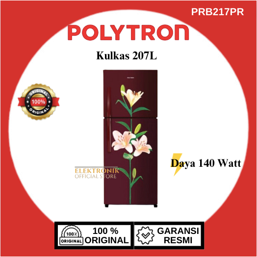 POLYTRON Kulkas 2 Pintu PRB217PR 207 L/PRB-217PR/PRB 217PR/PRB217 PR/100% ORIGINAL/ GARANSI RESMI
