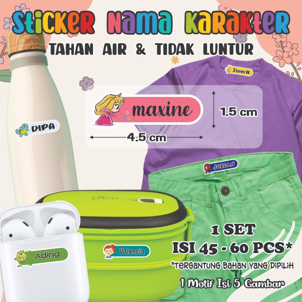 

(isi 45 - 60 pcs) - Motif Laki-Laki / Cowok - Sticker Nama Label Custom Karakter - Label Nama