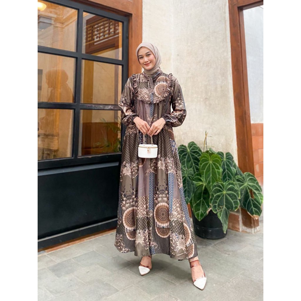 Gamis Dior Silk Safira Brown | Gamis Bahan Dior Silk Ori | Dress Wanita Kondangan Syari | Gamis Leba