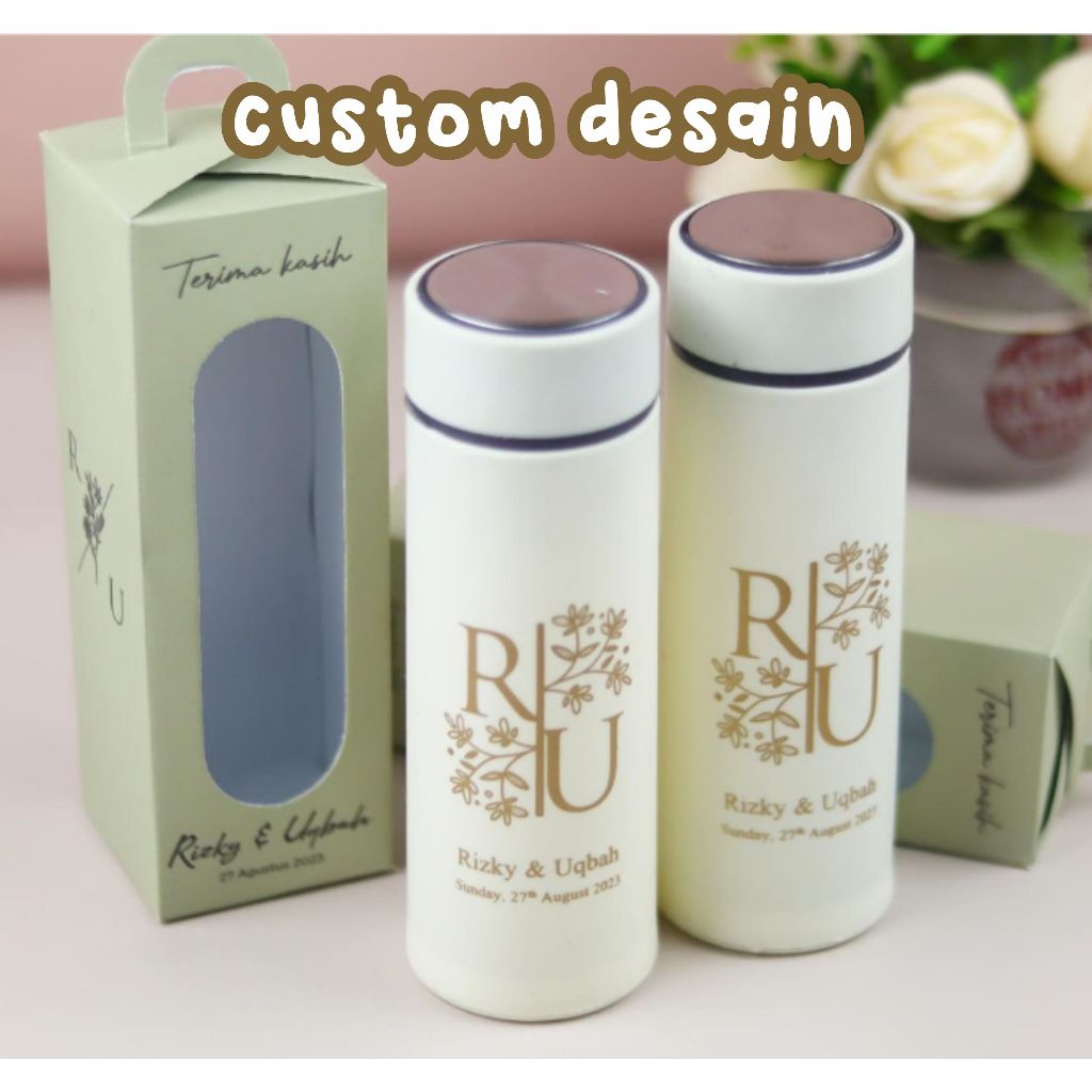 Tumbler Termos Kaca Sablon + Kemas Box Rustic