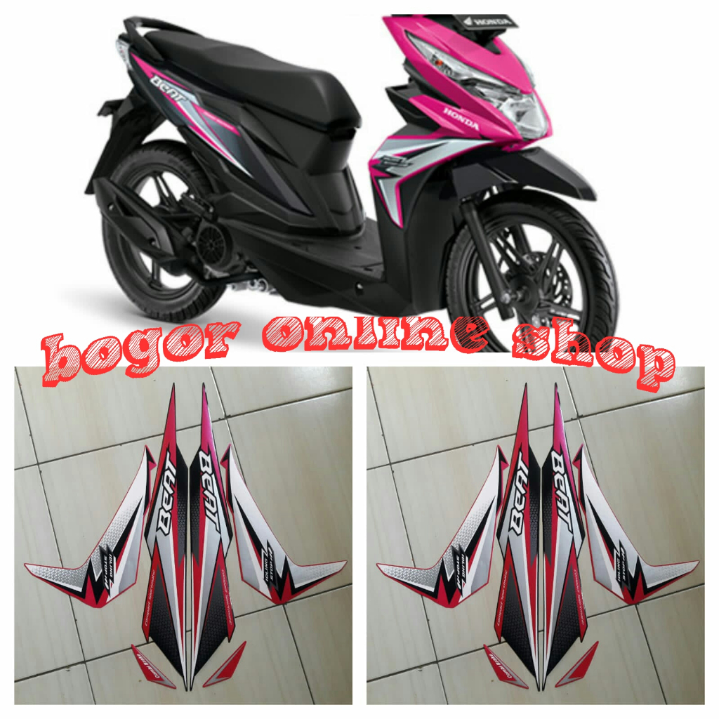 stiker motor beat fi iss 2018 hitam-pink