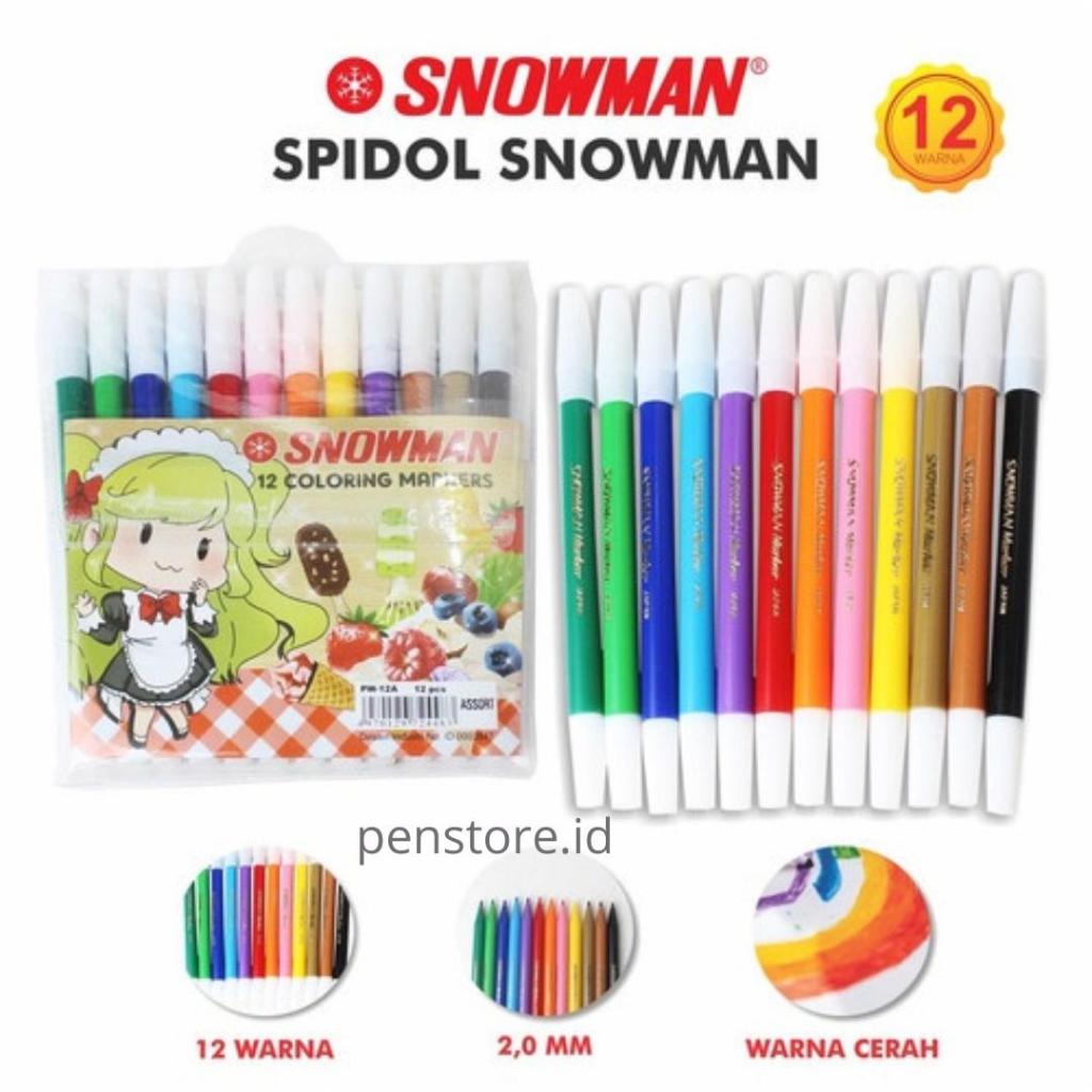 (pack) Spidol Kecil Snowman 12 Warna PW-12A / Sepidol anak menggambar